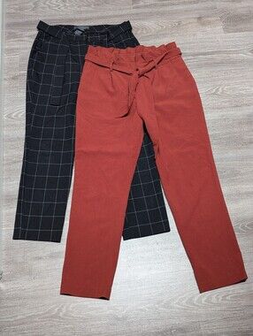 SUZY SHIER | tie-waist pants | rust & black windowpane plaid